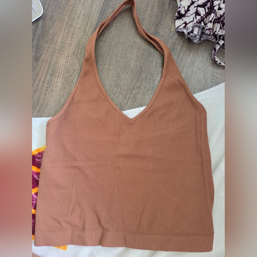 Elegant Brown Halter Tank Top